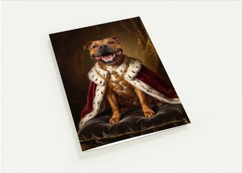 Carte de vœux avec le portrait royal d'un staffie